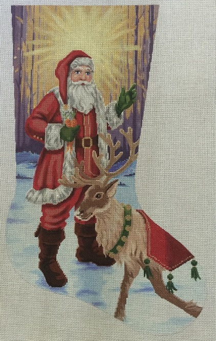 click here to view larger image of Santa With Reindeer Stocking (hand painted canvases)