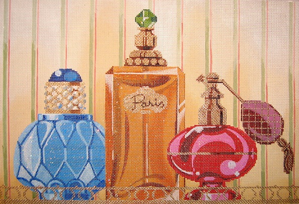 click here to view larger image of Perfume Bottles on Tray (hand painted canvases)
