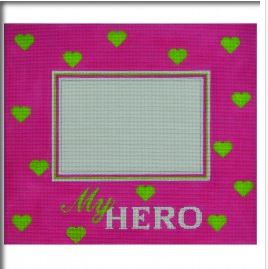 click here to view larger image of My Hero Pink Frame w/Green Hearts (hand painted canvases)