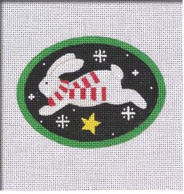 click here to view larger image of Jumping Bunny Star Ornament on Black (hand painted canvases)