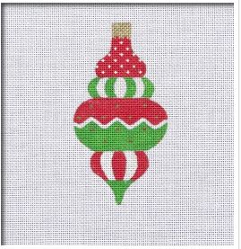 click here to view larger image of Vintage Flair Zig Zag Dots Ornament - Red/Green (printed canvas)