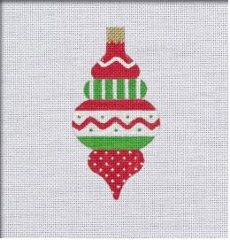 click here to view larger image of Vintage Flair Zig Zag Band Ornament - Red/Green (printed canvas)