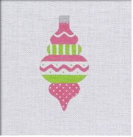 click here to view larger image of Vintage Flair Zig Zag Band Ornament - Pink/Green (hand painted canvases)
