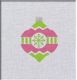 click here to view larger image of Vintage Flair Snowflake Ornament - Pink/Green (hand painted canvases)