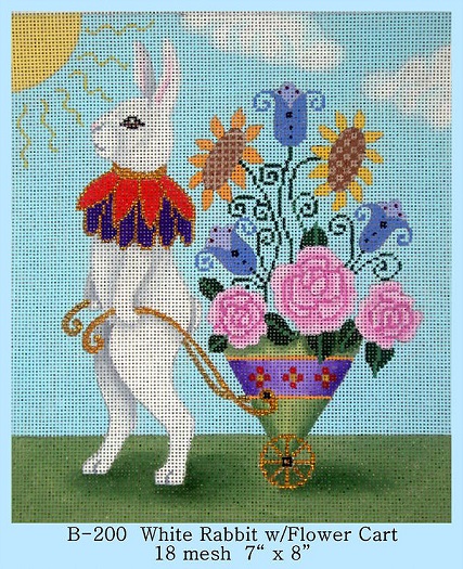 click here to view larger image of White Rabbit With Flower Cart (hand painted canvases)