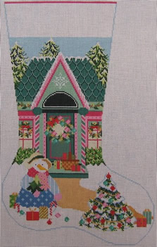 click here to view larger image of Christmas House Stocking (hand painted canvases)