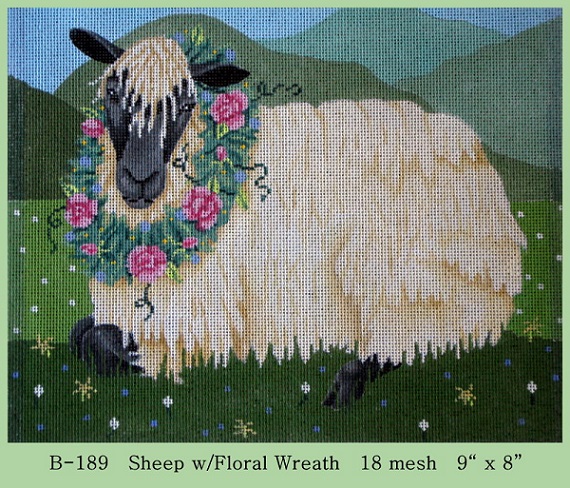 click here to view larger image of Sheep w/ Floral Wreath (hand painted canvases)