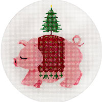 click here to view larger image of Pig w/Christmas Tree Ornament (hand painted canvases)