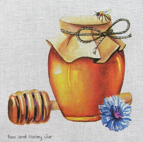 click here to view larger image of Bee on Honey Jar (hand painted canvases)