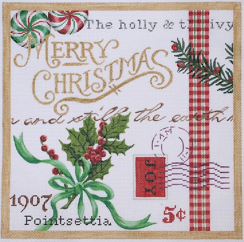 click here to view larger image of Christmas Collage 2 - Holly and Peppermints (hand painted canvases 2)