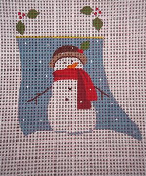 click here to view larger image of Red Scarf Snowman Mini Stocking (hand painted canvases)