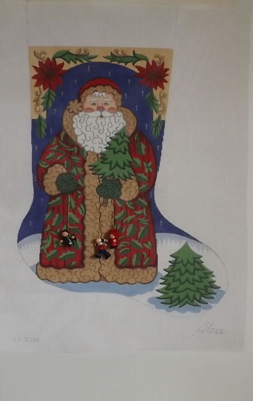 click here to view larger image of Christmas Stocking - Santa w/Christmas Tree  (hand painted canvases)