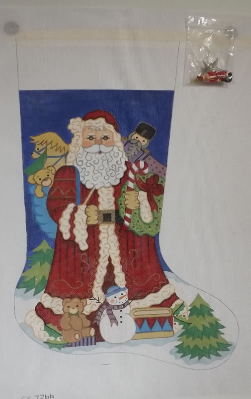 click here to view larger image of Christmas Stocking - Santa w/His Sack of Toys   (hand painted canvases)