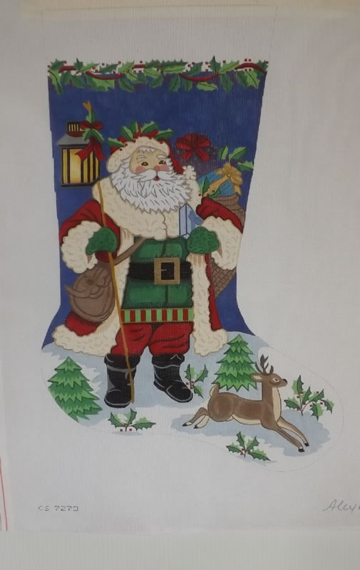 click here to view larger image of Christmas Stocking - Santa With Deer  (hand painted canvases)