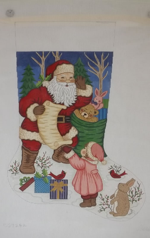 click here to view larger image of Christmas Stocking - Santa With Little Girl  (hand painted canvases)