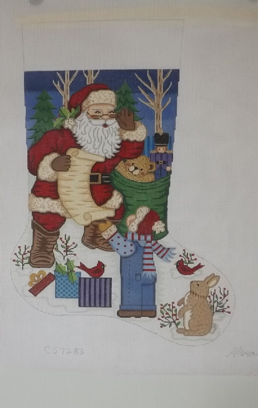 click here to view larger image of Christmas Stocking - Santa With Little Boy  (hand painted canvases)