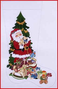 click here to view larger image of Santa Holding Bear Stocking   (hand painted canvases)