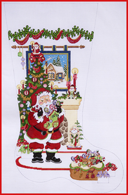 click here to view larger image of Santa by Fireplace Stocking  (hand painted canvases)