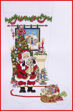 click here to view larger image of Santa by Fireplace w/Tapestry Stocking  (hand painted canvases)