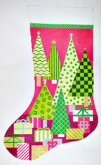 click here to view larger image of Oh Christmas Tree Stocking - Pink (hand painted canvases)
