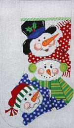 click here to view larger image of Snowman Faces Stocking - Bright (hand painted canvases)