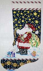 click here to view larger image of Santa With Jingle Bells Stocking (hand painted canvases)