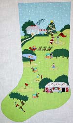click here to view larger image of Golf Course Scene Stocking - 13ct (hand painted canvases)