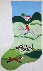 click here to view larger image of English Hunt Scene Stocking (hand painted canvases)