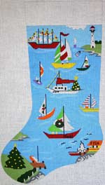 click here to view larger image of Sailboat Marina At Christmas Stocking (hand painted canvases)