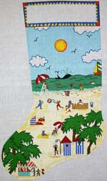 click here to view larger image of Beach Scene Stocking (hand painted canvases)