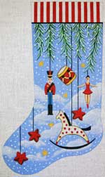 click here to view larger image of Primitive Ornaments With Rocking Horse Stocking (hand painted canvases)