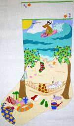click here to view larger image of Santas Beach Vacation Stocking (hand painted canvases)