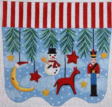 click here to view larger image of Primitive Ornaments With Moon Stocking Cuff (hand painted canvases)