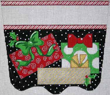 click here to view larger image of Presents On Black Stocking Cuff (hand painted canvases)