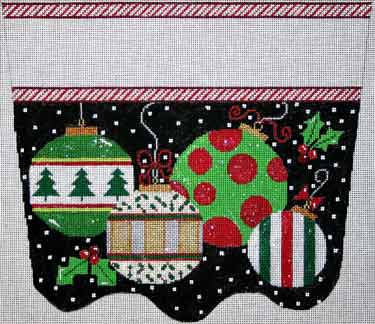 click here to view larger image of Ornaments On Black Stocking Cuff (hand painted canvases)