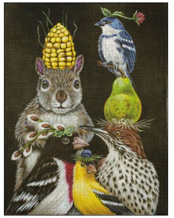 click here to view larger image of Party Under the Feeder (hand painted canvases)