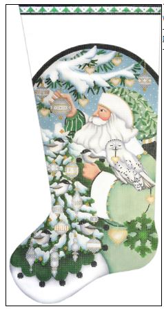 click here to view larger image of Wintergreen Santa Stocking (hand painted canvases)