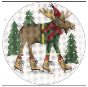click here to view larger image of Moose Skates Ornament (hand painted canvases)