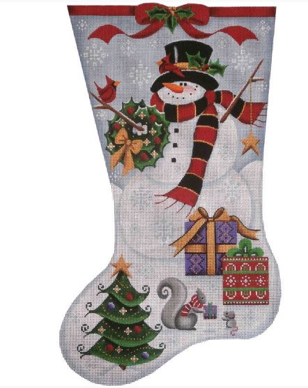 click here to view larger image of Happy Snowman Stocking - 13ct (hand painted canvases)