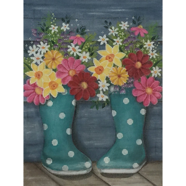 click here to view larger image of Rain Boots and Flowers (hand painted canvases)