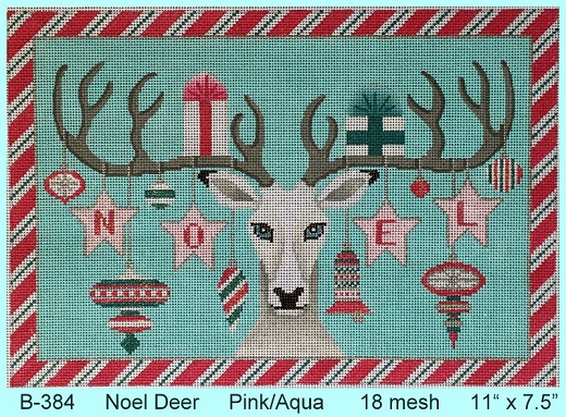 click here to view larger image of Noel Deer - Pink/Aqua (hand painted canvases)