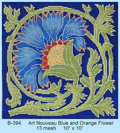 click here to view larger image of Art Nouveau Blue and Orange Flower (hand painted canvases)