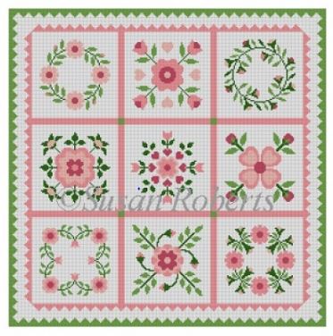 click here to view larger image of Rose Quilt Sampler (hand painted canvases)