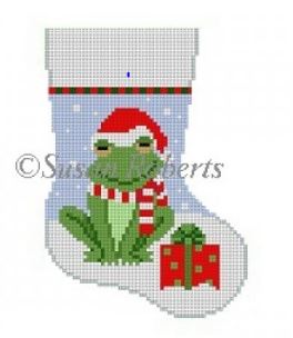 click here to view larger image of Frog w/present Mini Sock (hand painted canvases)