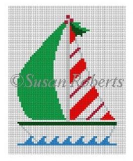 click here to view larger image of Candy Cane Sailboat (hand painted canvases)