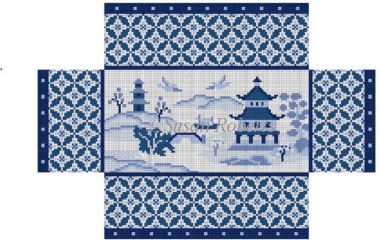 click here to view larger image of Oriental Scenic Blues Brick Cover (hand painted canvases)