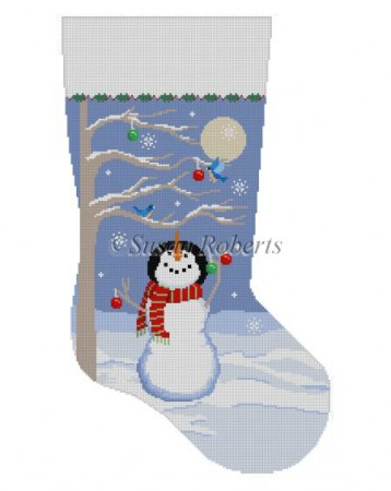 click here to view larger image of Moonlit Snowman Bird Tree Stocking (hand painted canvases)