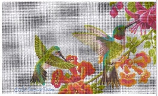 click here to view larger image of Hummingbirds in Floral Vines (hand painted canvases)