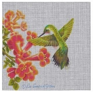 click here to view larger image of Hummingbird in Trumpet Vine (hand painted canvases)
