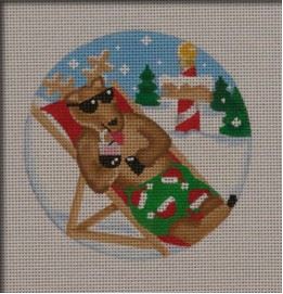 click here to view larger image of Lounging Reindeer Ornament (hand painted canvases)